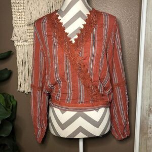 LA Gypsy Striped Lace Boho Top